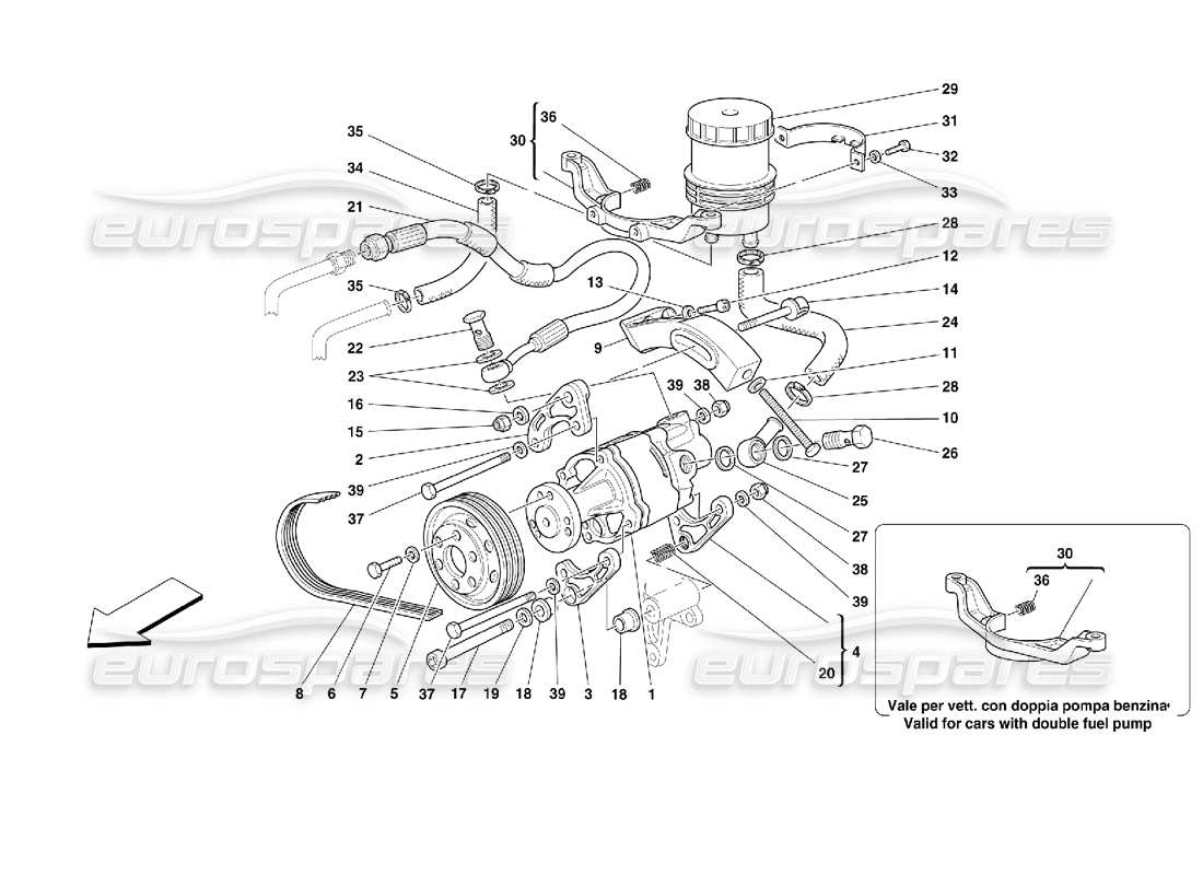 ferrari 355 (2.7 motronic) diagrama de piezas de la bomba de dirección hidráulica