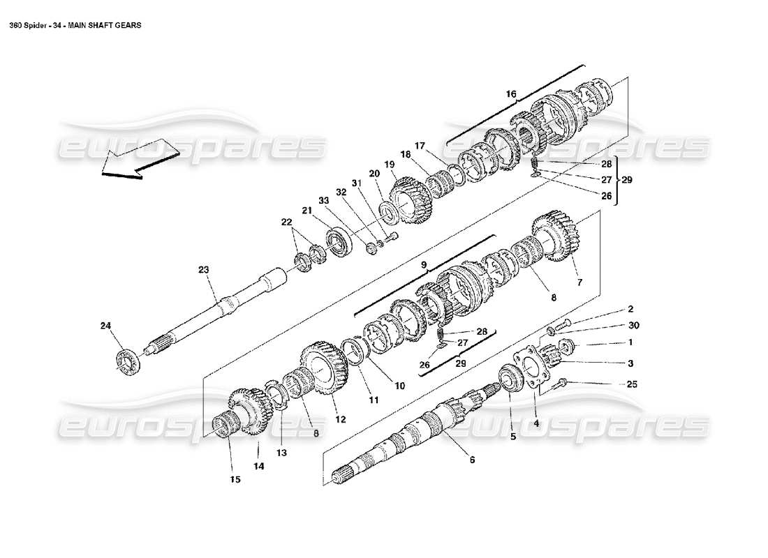 ferrari 360 spider diagrama de piezas de engranajes del eje principal