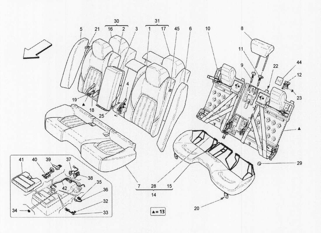 maserati qtp. v6 3.0 bt 410bhp 2wd 2017 asientos traseros: diagrama de piezas de los paneles decorativos