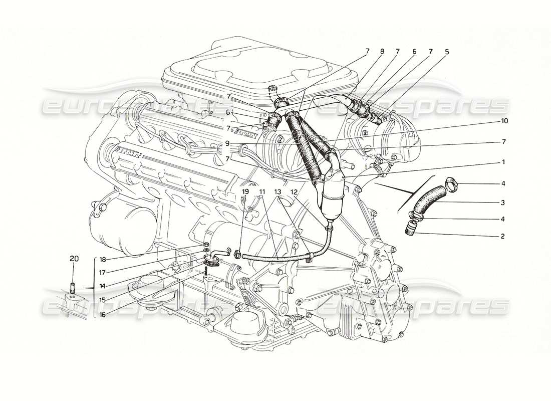 ferrari 308 gt4 dino (1976) sistema de soplado diagrama de piezas