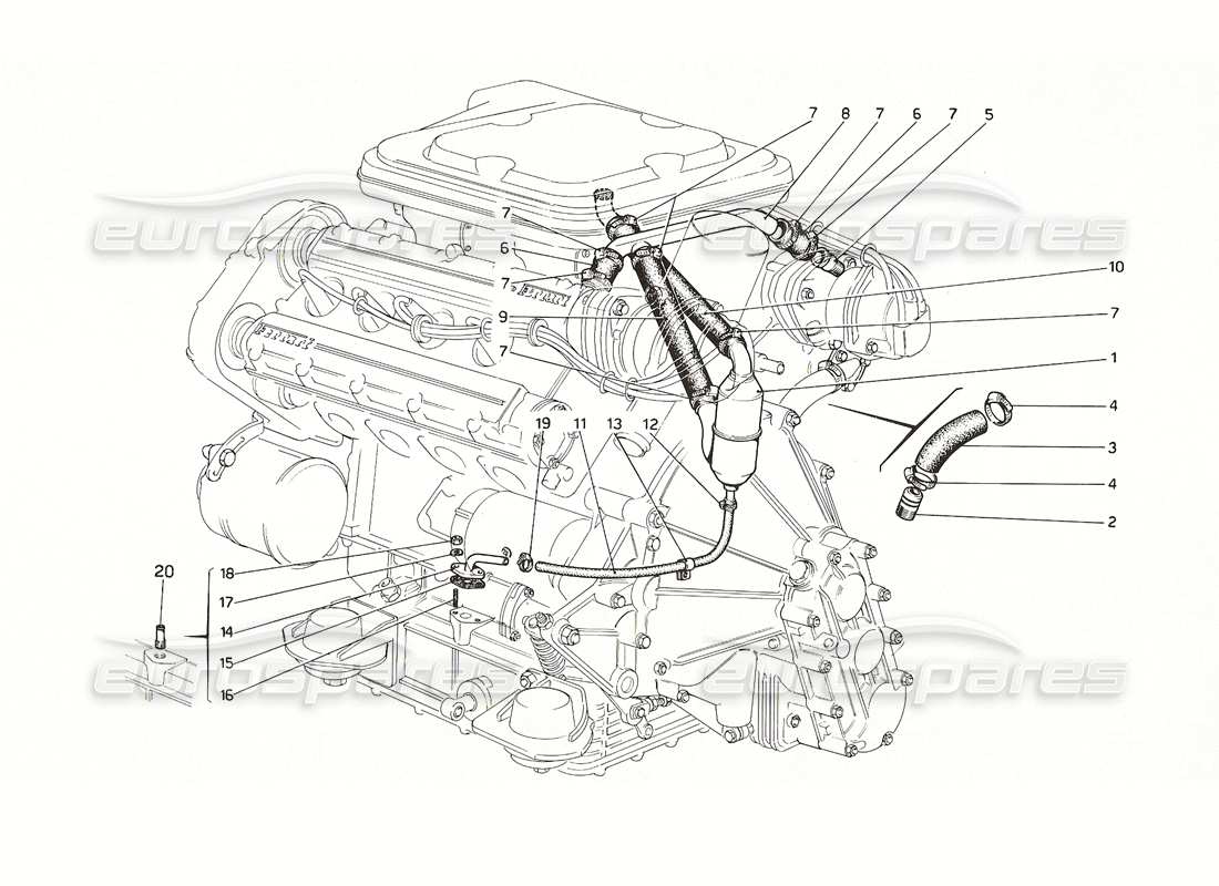 ferrari 308 gt4 dino (1976) diagrama de piezas del sistema de soplado