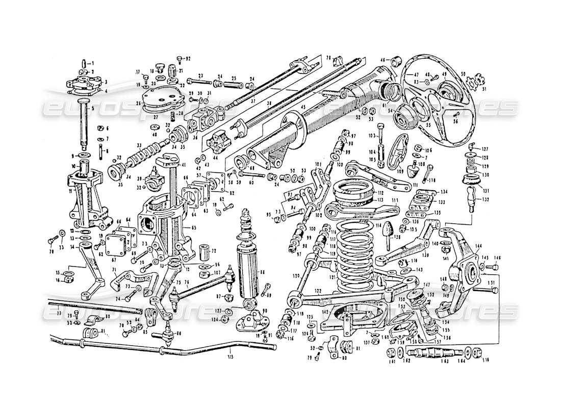 maserati 3500 gt diagrama de piezas de dirección y suspensión delantera