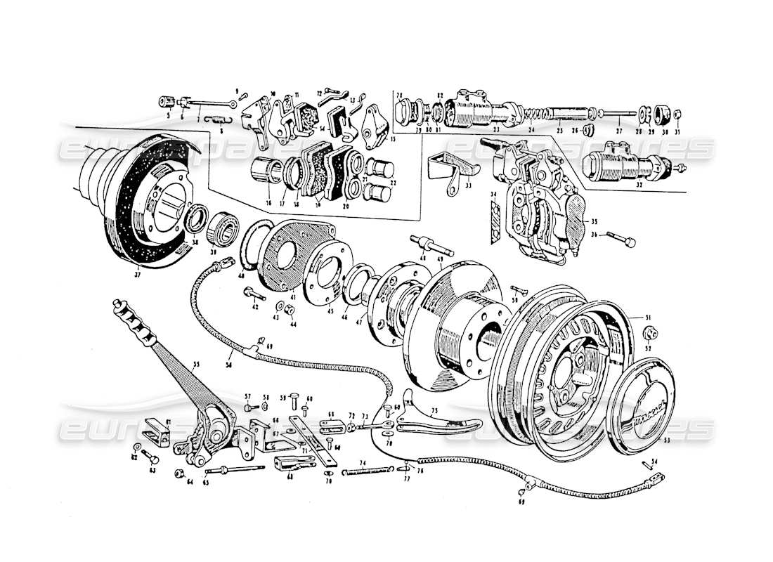 maserati 3500 gt frenos traseros de disco diagrama de piezas