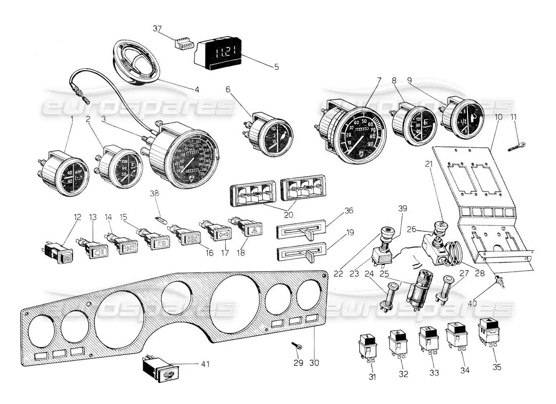 lamborghini countach 5000 s (1984) instrumentos diagrama de piezas