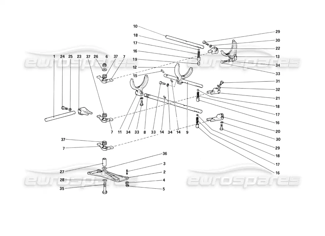 ferrari mondial 3.0 qv (1984) diagrama de piezas de los controles internos de la caja de cambios