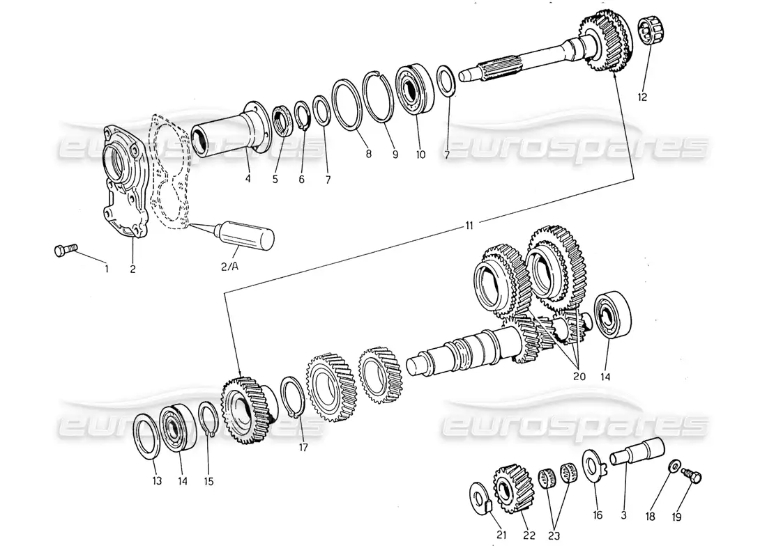 maserati 2.24v transmisión: eje secundario y transmisión directa diagrama de piezas