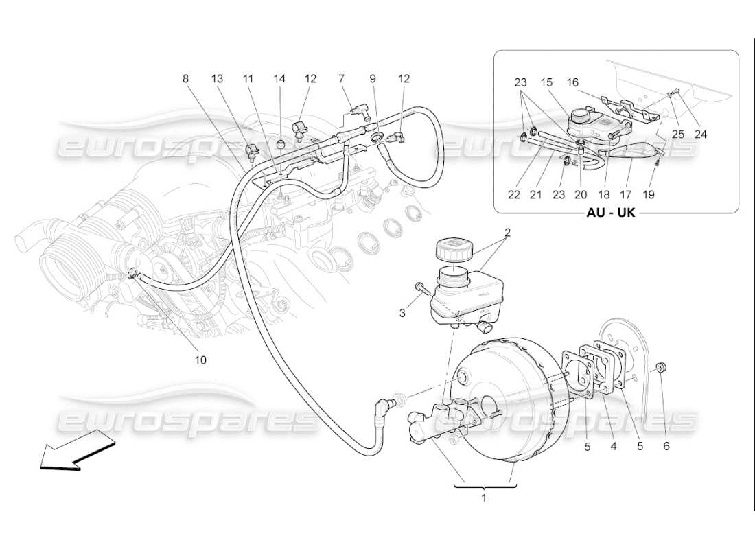 maserati qtp. (2009) 4.7 auto diagrama de piezas del servosistema de freno