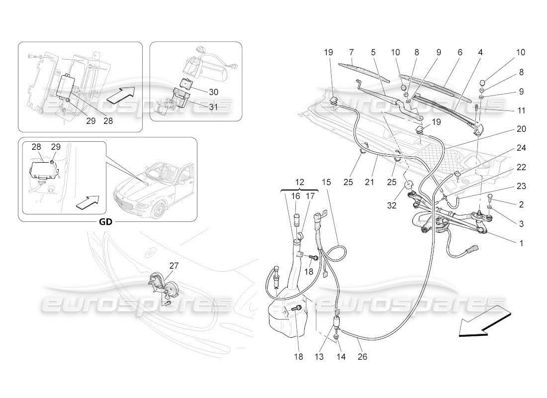 maserati qtp. (2010) 4.2 auto diagrama de piezas de dispositivos externos del vehículo