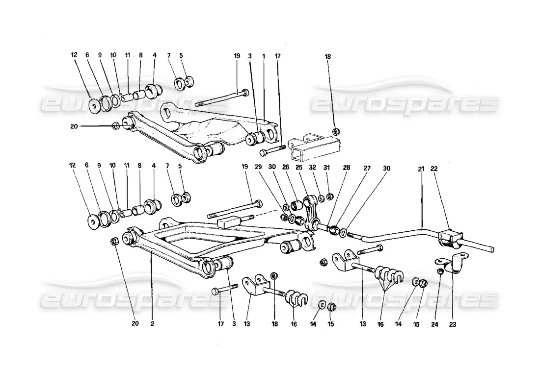 ferrari 308 quattrovalvole (1985) suspensión trasera: horquillas diagrama de piezas