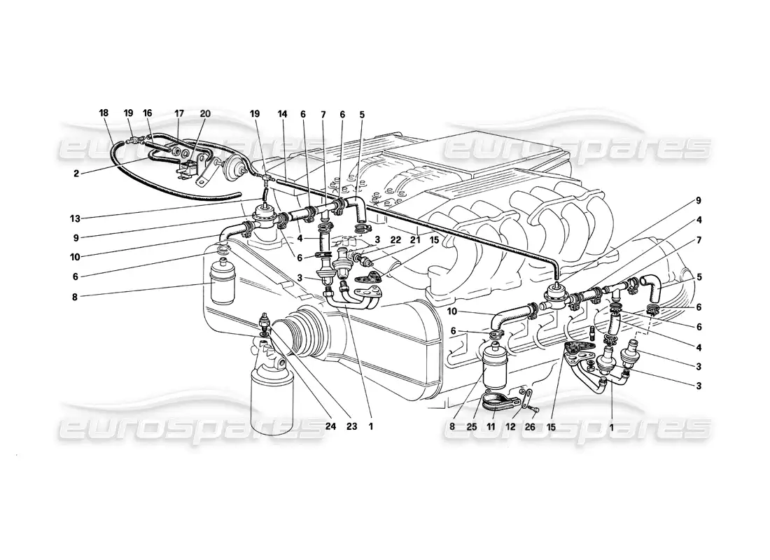 ferrari testarossa (1987) diagrama de piezas de inyección de aire y líneas (para ch y sa)