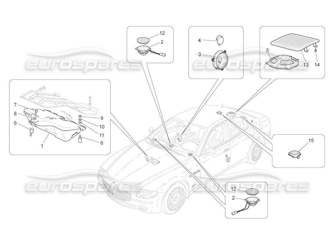 maserati qtp. (2010) 4.2 auto diagrama de piezas del sistema de difusión de sonido