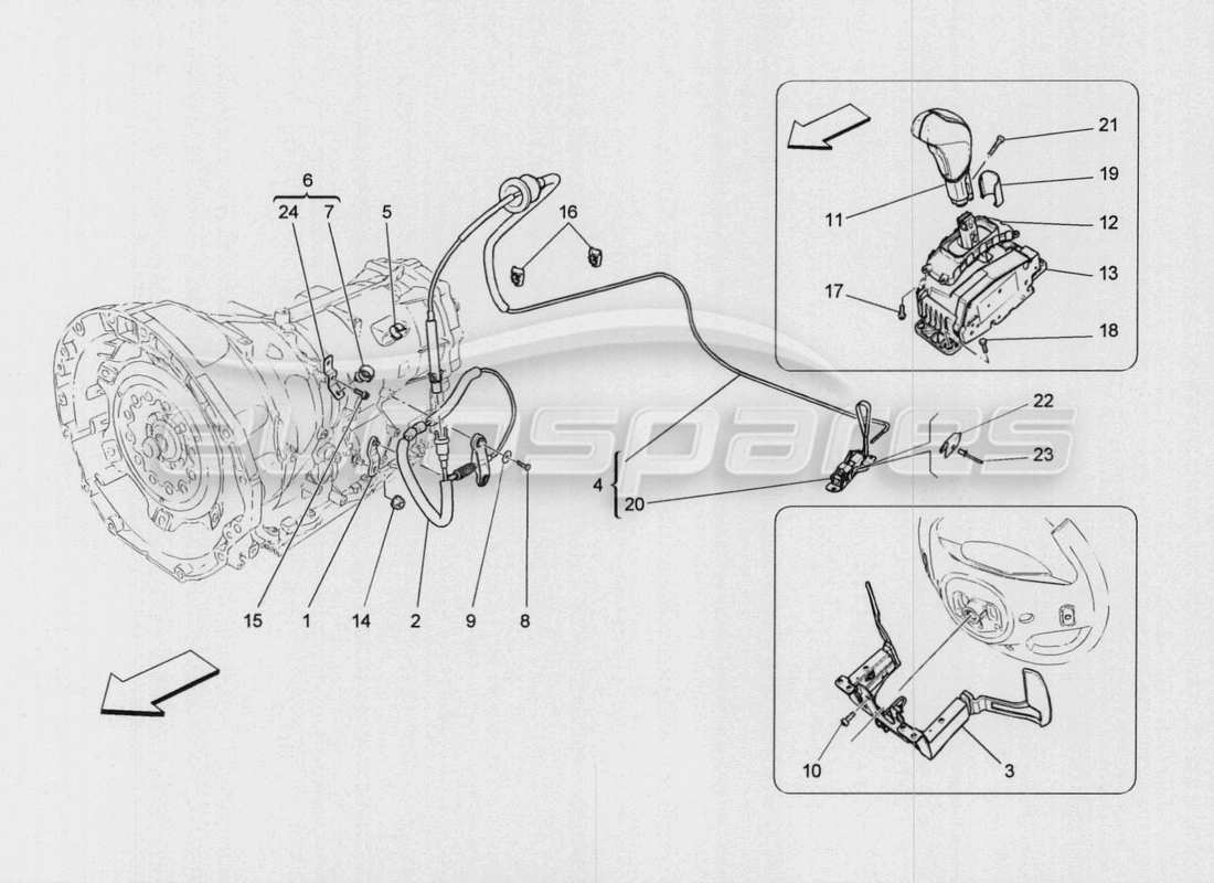 maserati qtp. v8 3.8 530bhp auto 2015 controles del conductor para el diagrama de piezas de la caja de cambios automática