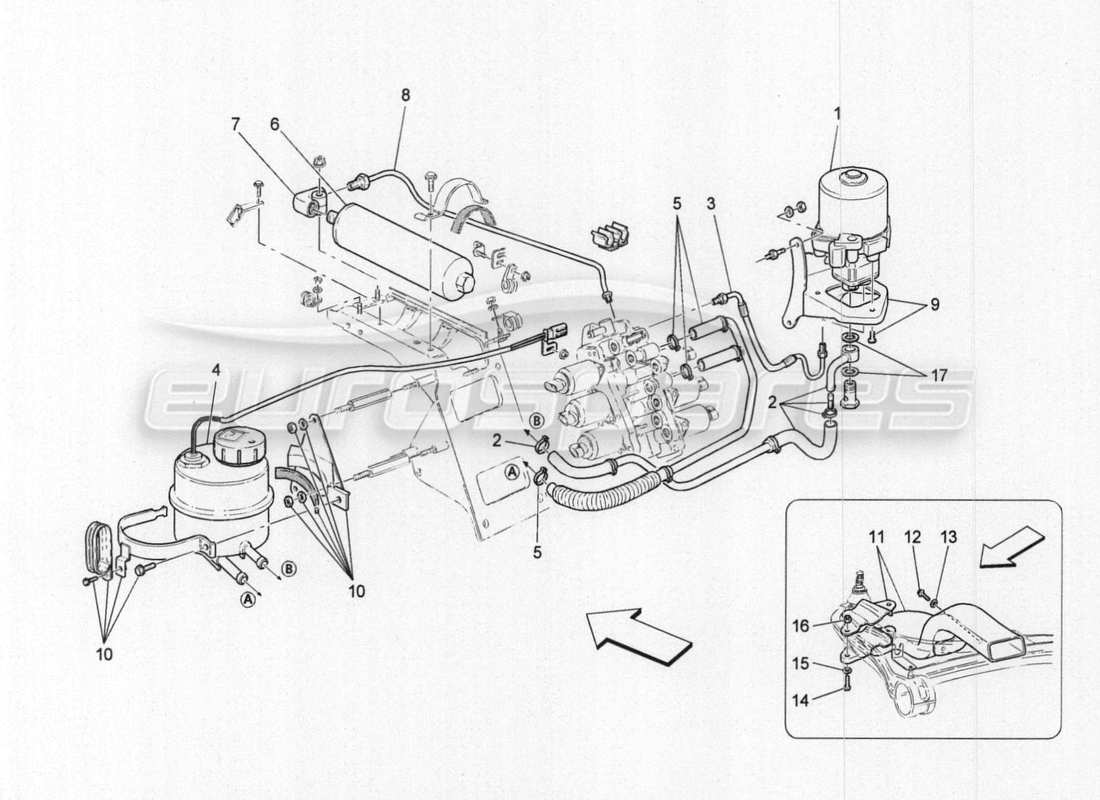 maserati granturismo special edition hidráulica de activación de la caja de cambios: tanque y bomba diagrama de piezas