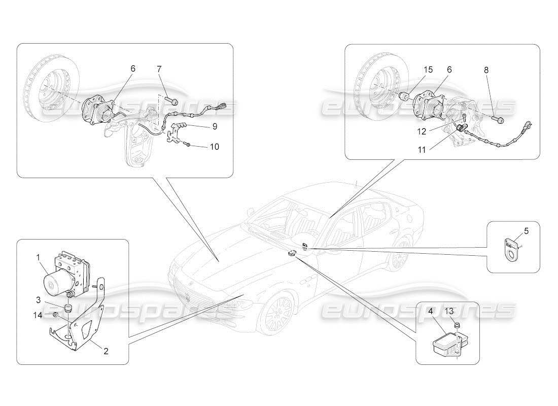 maserati qtp. (2010) 4.2 auto sistemas de control de frenado diagrama de piezas