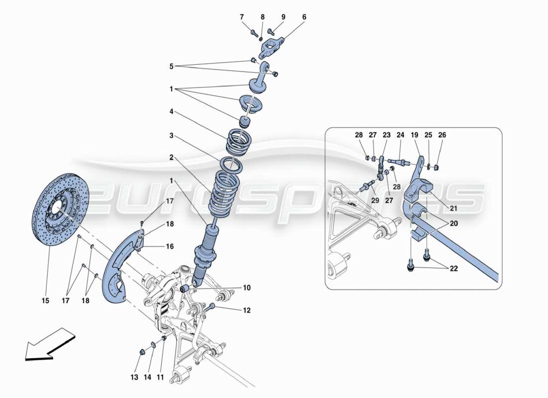 ferrari 488 challenge diagrama de piezas de los amortiguadores delanteros