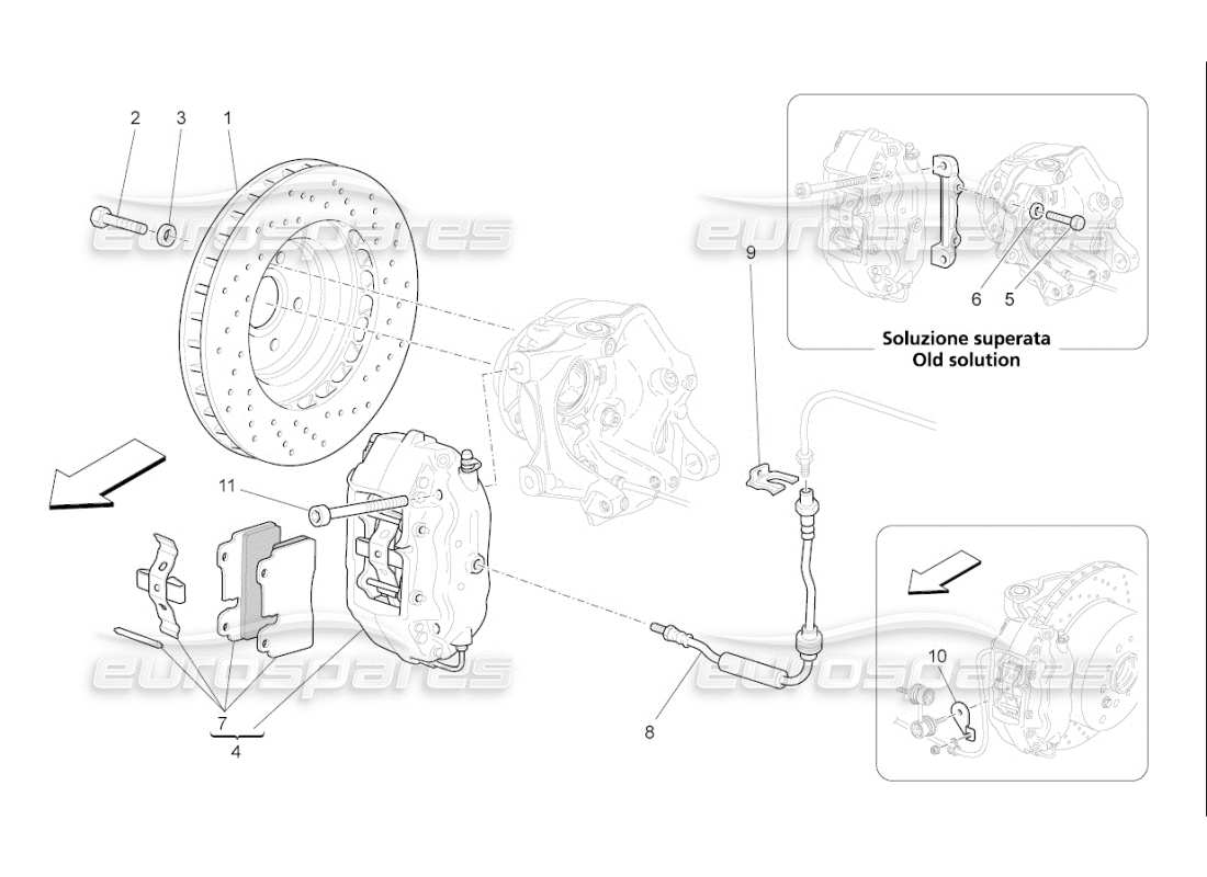 maserati qtp. (2009) 4.7 auto diagrama de piezas de los dispositivos de frenado en las ruedas traseras