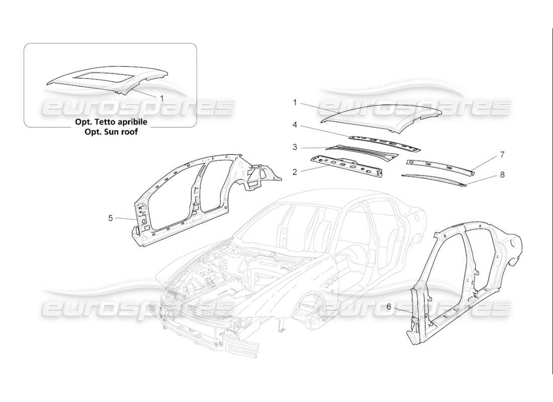 maserati qtp. (2009) 4.7 auto diagrama de piezas de carrocería y paneles exteriores centrales
