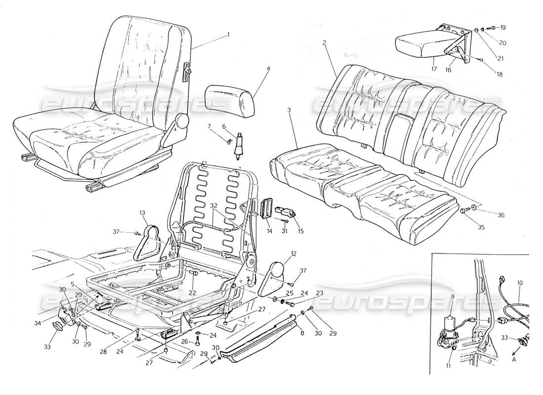 maserati 228 movimiento manual para asientos delanteros y traseros diagrama de piezas