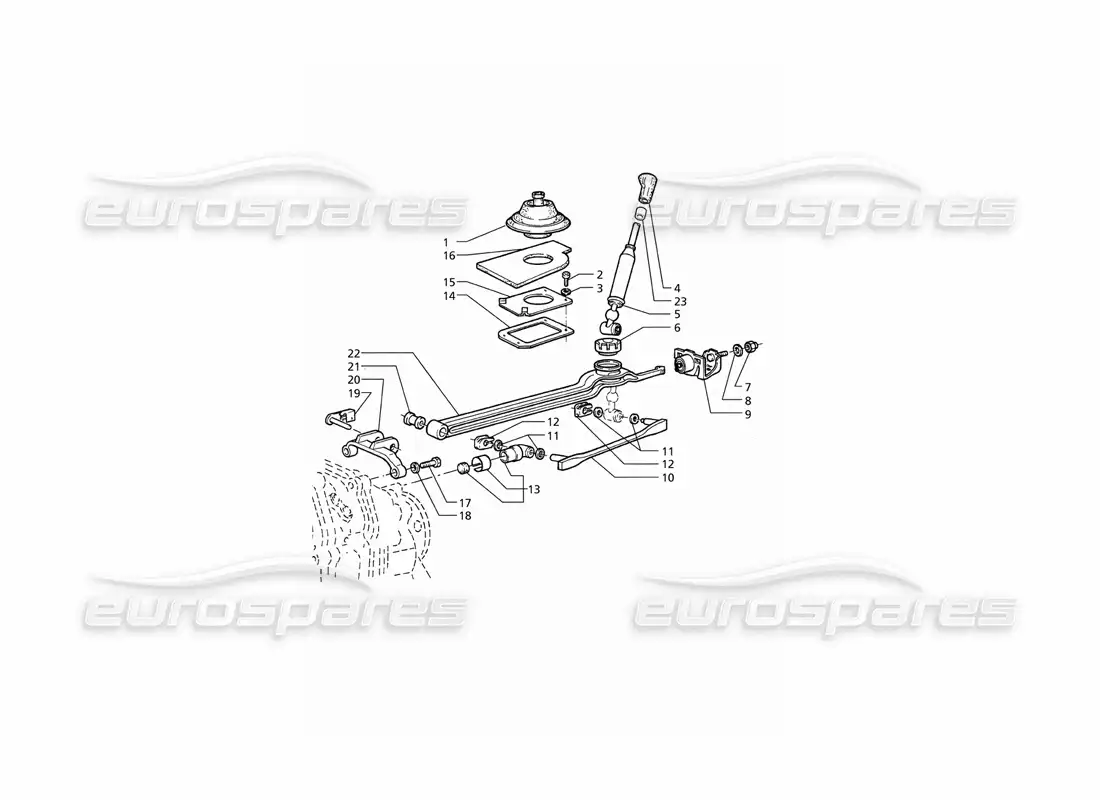 maserati qtp v8 (1998) transmisión getrag - 6 velocidad: controles externos diagrama de piezas
