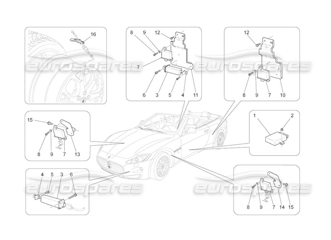 maserati grancabrio (2011) 4.7 sistema de control de presión de neumáticos diagrama de piezas