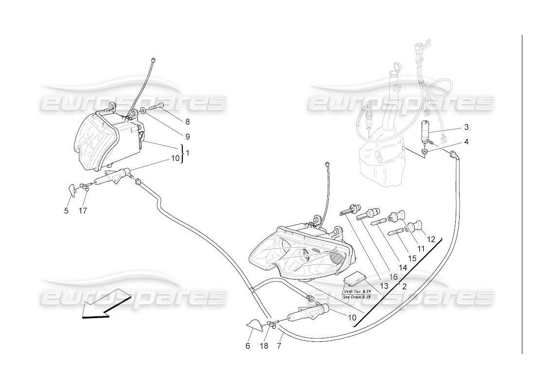 maserati qtp. (2007) 4.2 auto diagrama de piezas de los grupos de faros
