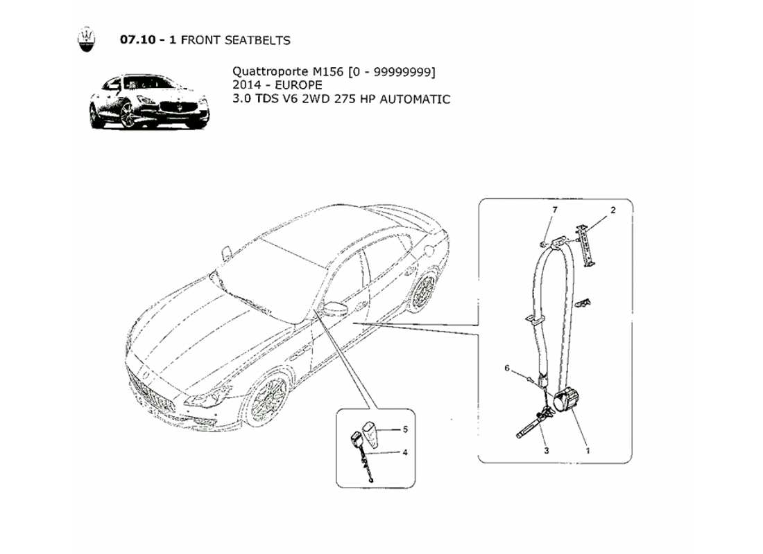 maserati qtp. v6 3.0 tds 275bhp 2014 diagrama de piezas de los cinturones de seguridad delanteros