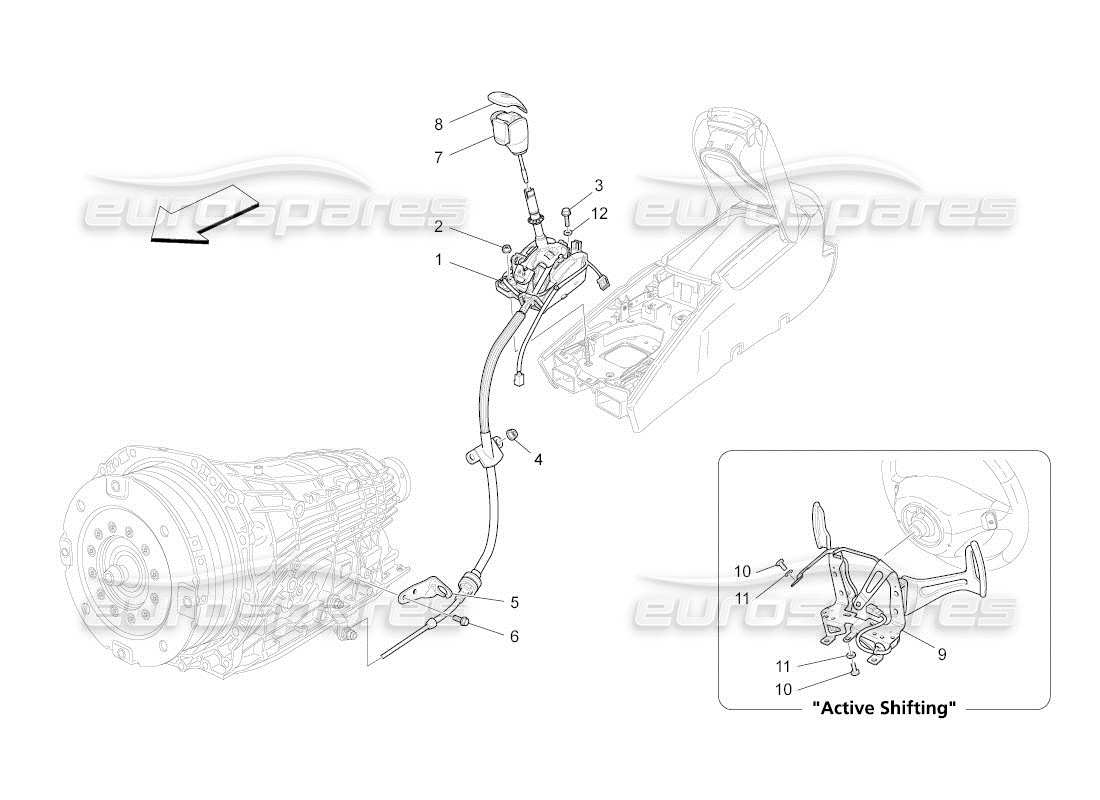 maserati qtp. (2010) 4.2 auto controles del conductor para el diagrama de piezas de la caja de cambios automática