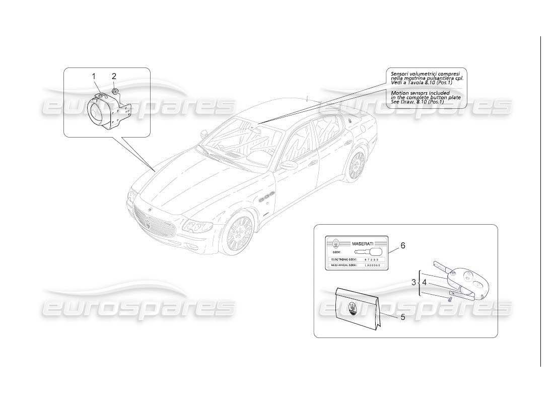 maserati qtp. (2007) 4.2 auto diagrama de piezas del sistema de alarma e inmovilizador