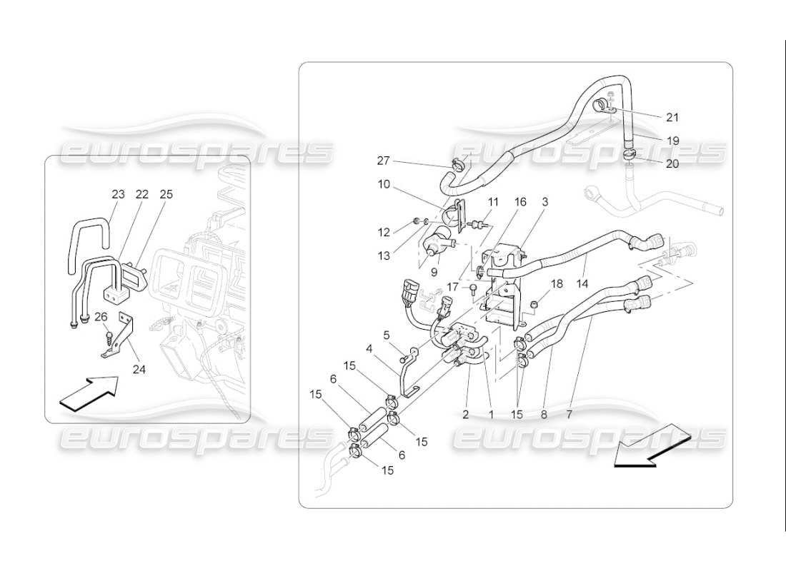 maserati qtp. (2010) 4.7 auto unidad a c: diagrama de piezas de los dispositivos del compartimento del motor