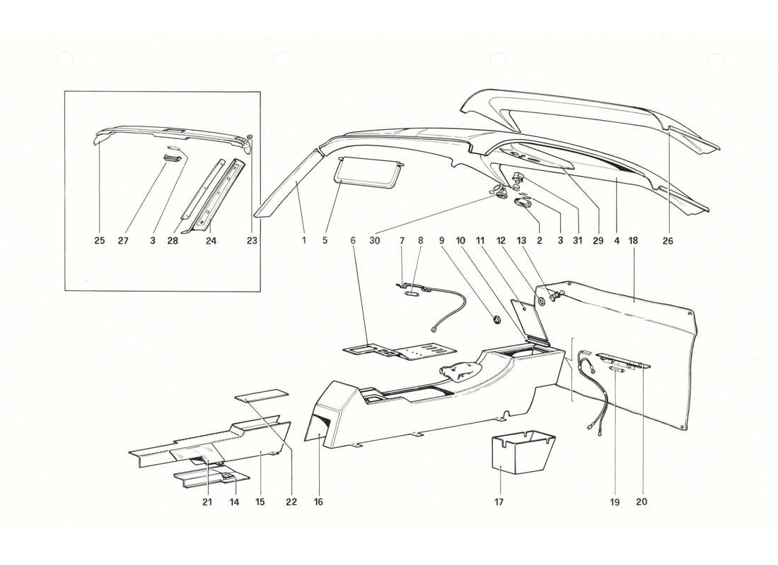 ferrari 208 gtb gts túnel y techo diagrama de piezas