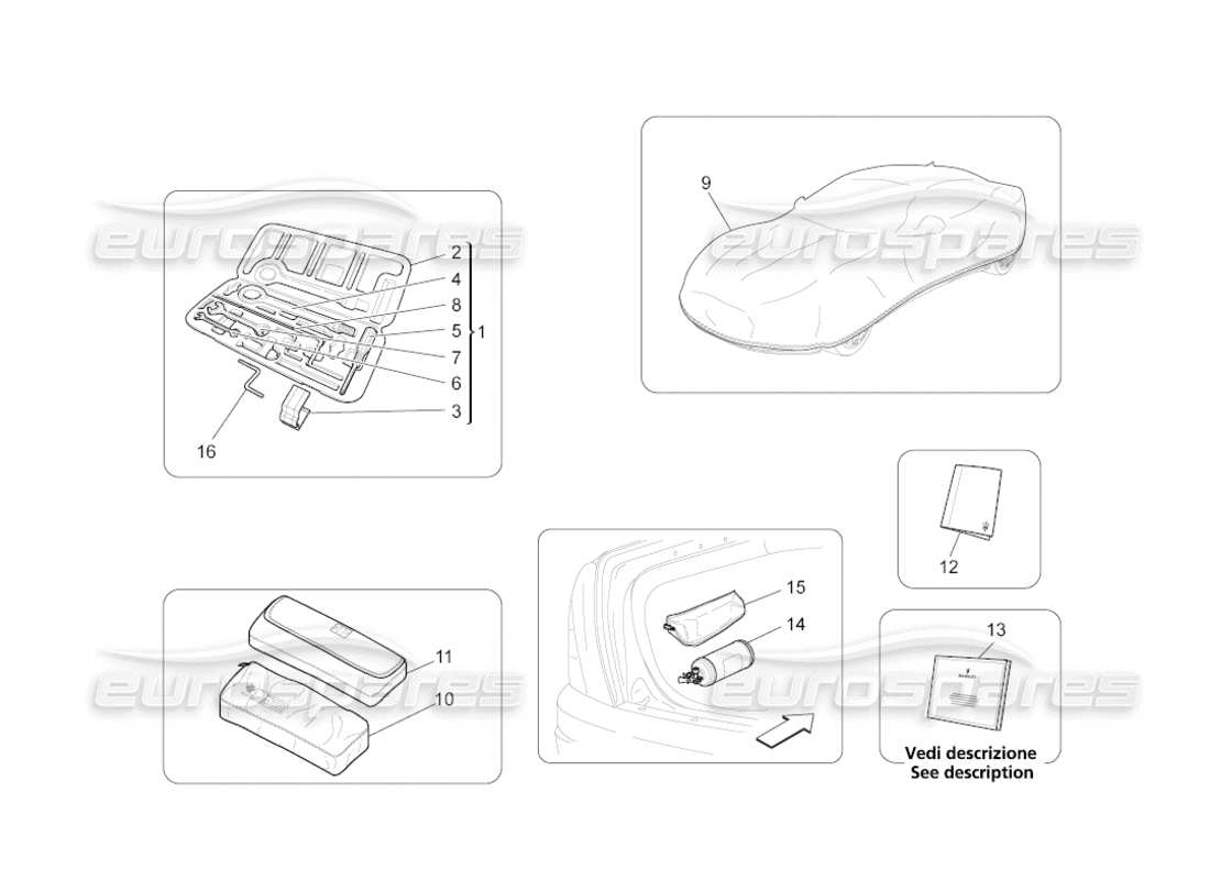 maserati grancabrio (2011) 4.7 accesorios suministrados diagrama de piezas