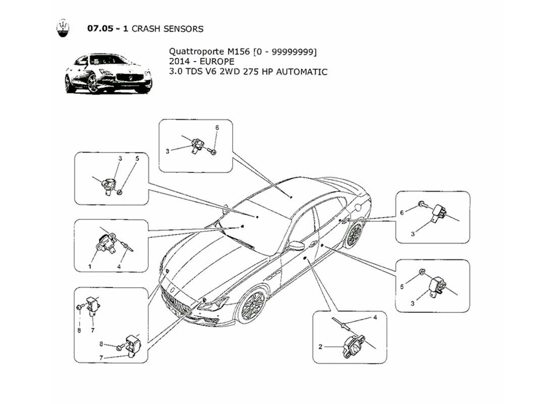 maserati qtp. v6 3.0 tds 275bhp 2014 diagrama de piezas de los sensores de colisión