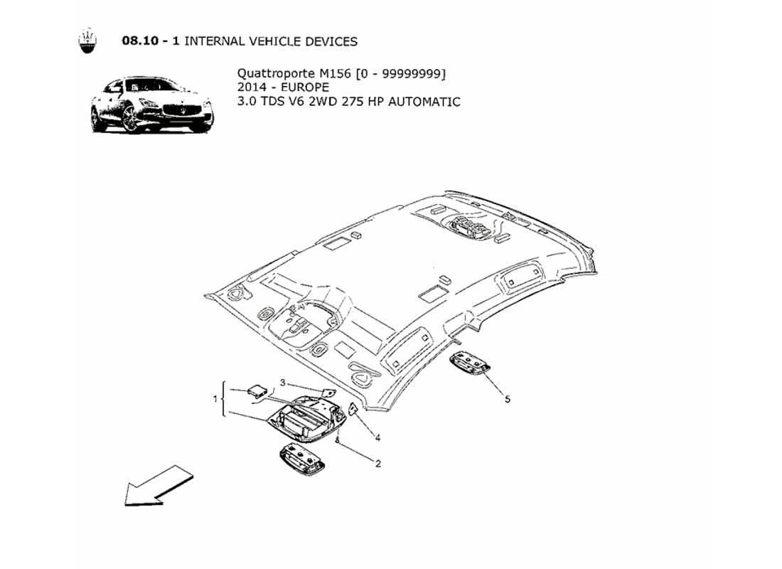 maserati qtp. v6 3.0 tds 275bhp 2014 diagrama de piezas de dispositivos internos del vehículo