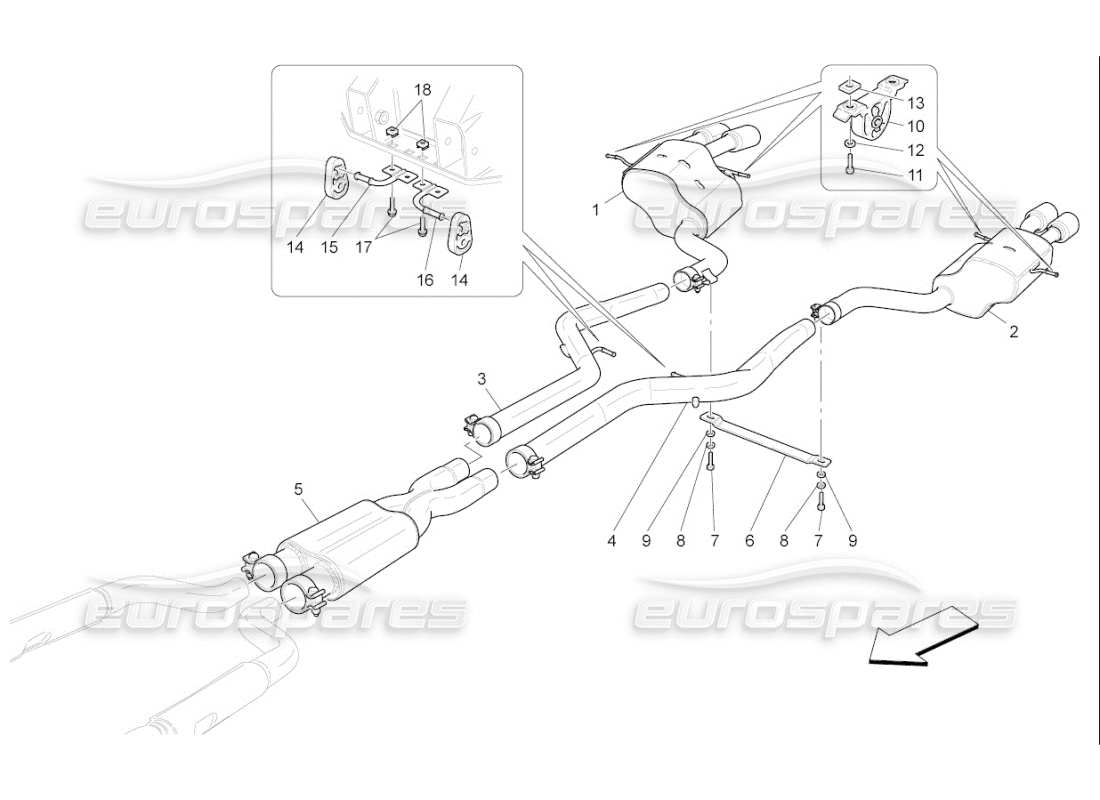 maserati qtp. (2009) 4.7 auto diagrama de piezas de silenciadores