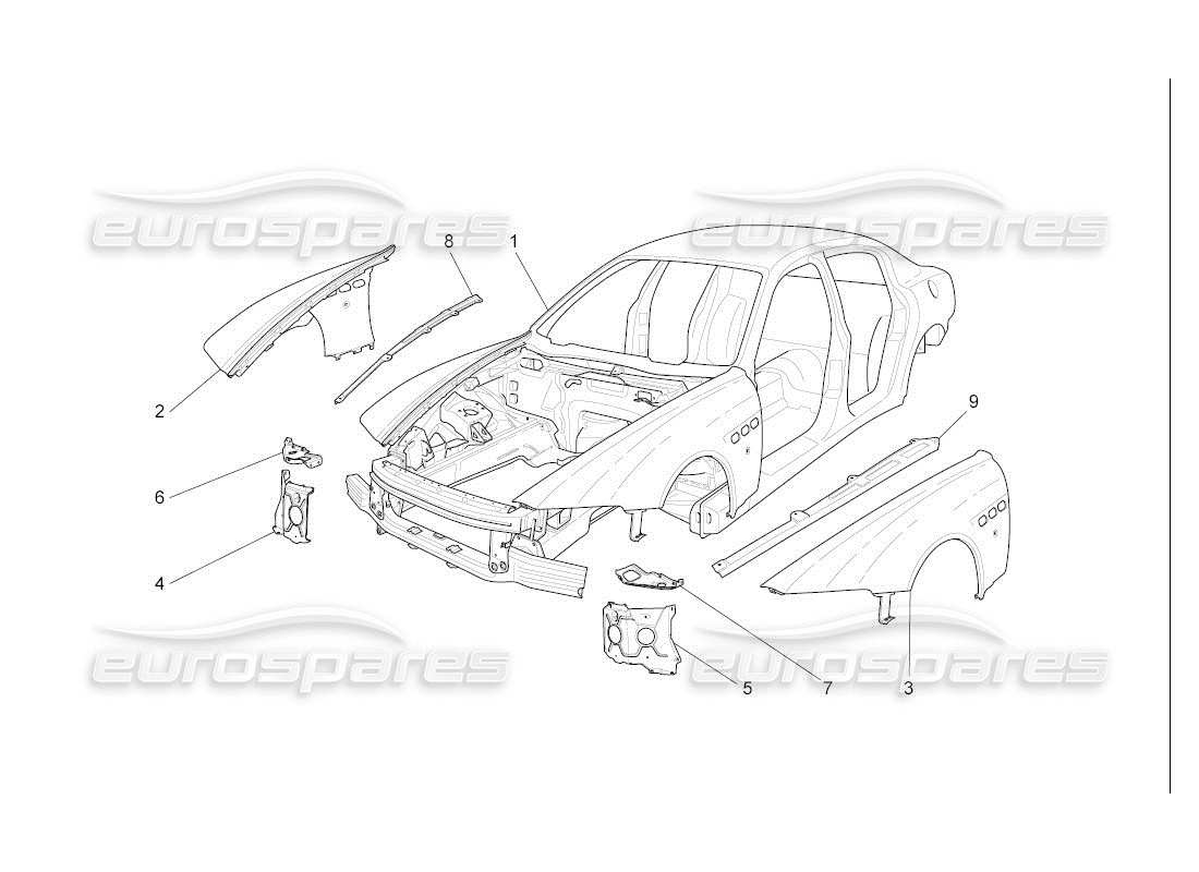 maserati qtp. (2007) 4.2 auto diagrama de piezas de la carrocería y los paneles exteriores delanteros