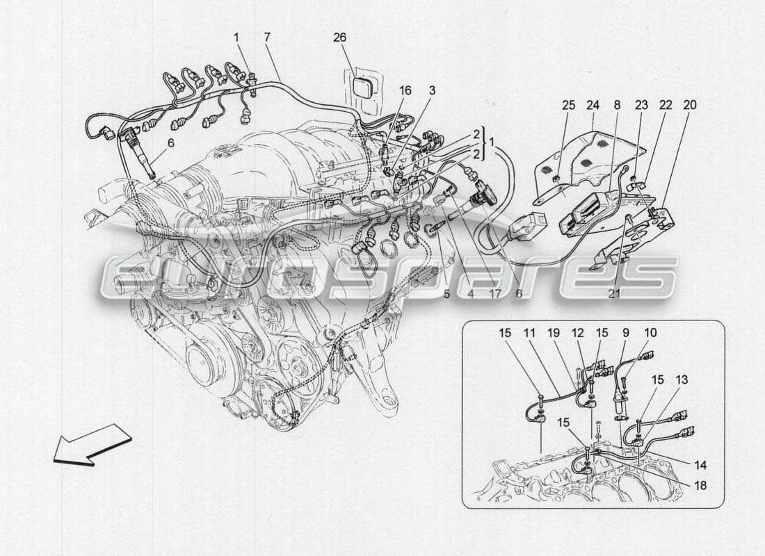maserati grancabrio mc centenario gestión electrónica - diagrama de piezas de inyección y control