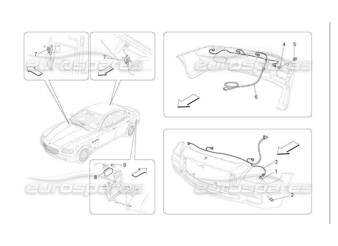 maserati qtp. (2007) 4.2 auto diagrama de piezas de los sensores de estacionamiento