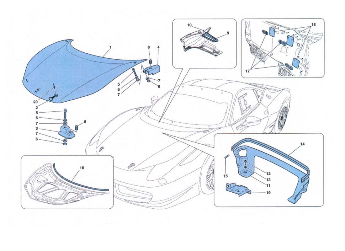 ferrari 458 challenge capó diagrama de piezas
