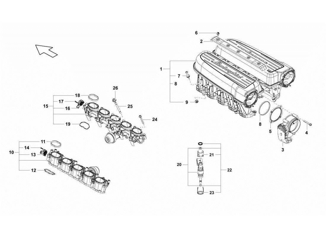 lamborghini gallardo sts ii sc colector de admisión diagrama de piezas