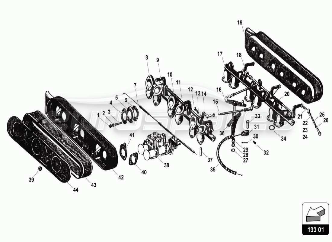 lamborghini 350 gt diagrama de piezas de la caja del filtro de aire