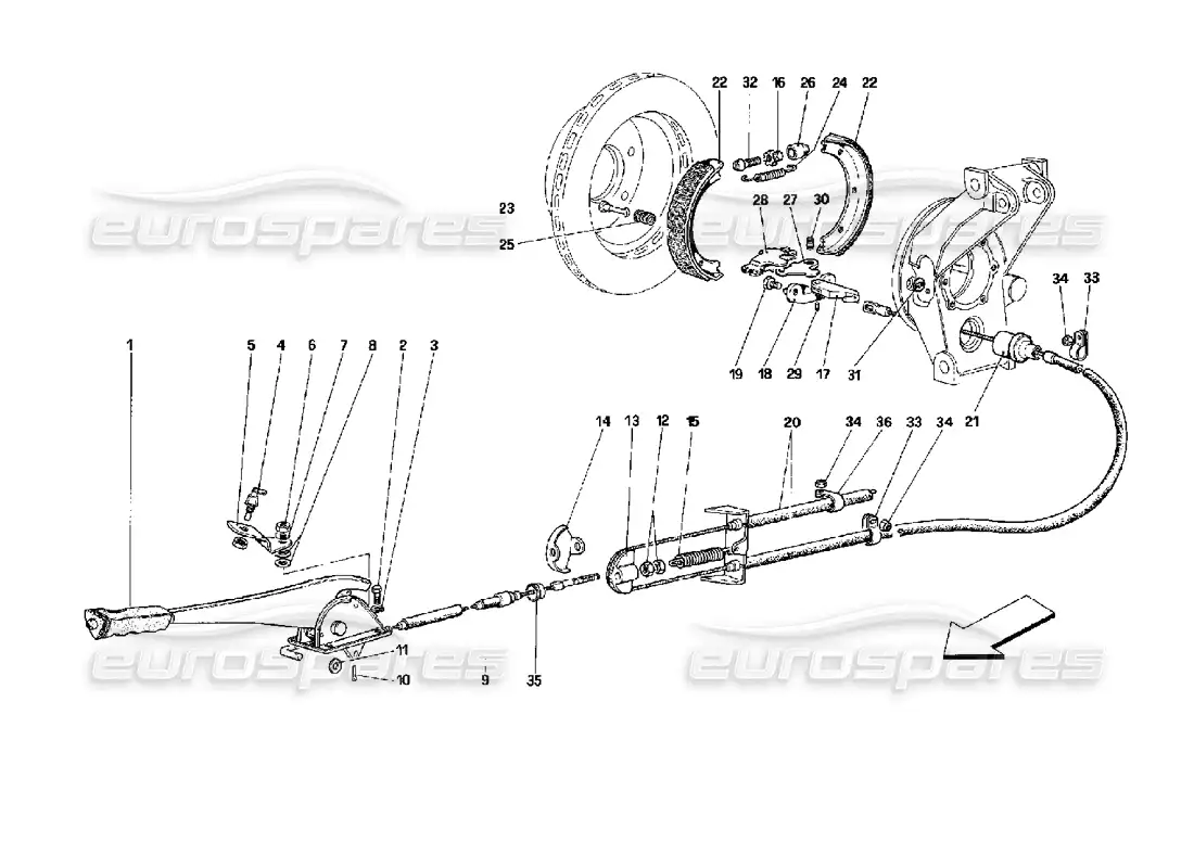 ferrari mondial 3.4 t coupe/cabrio control de freno manual diagrama de piezas