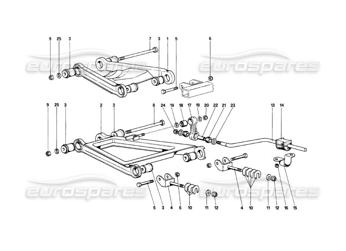 ferrari mondial 8 (1981) suspensión trasera - diagrama de piezas de horquillas