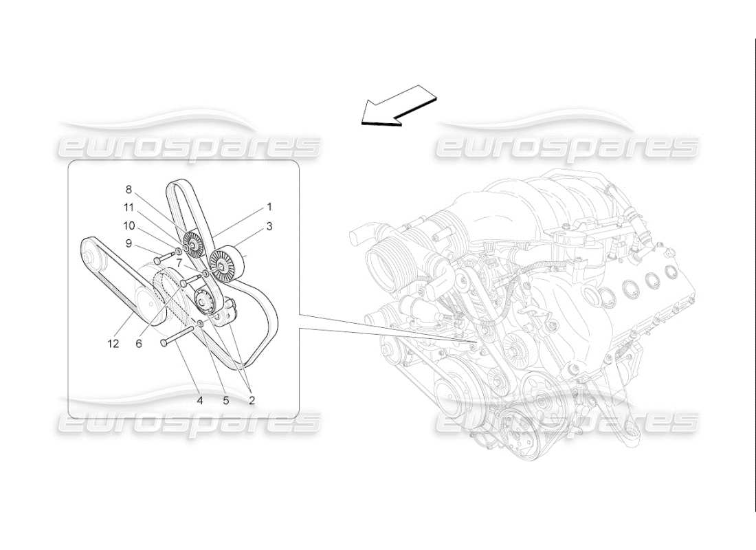 maserati qtp. (2009) 4.7 auto diagrama de piezas de correas de dispositivos auxiliares