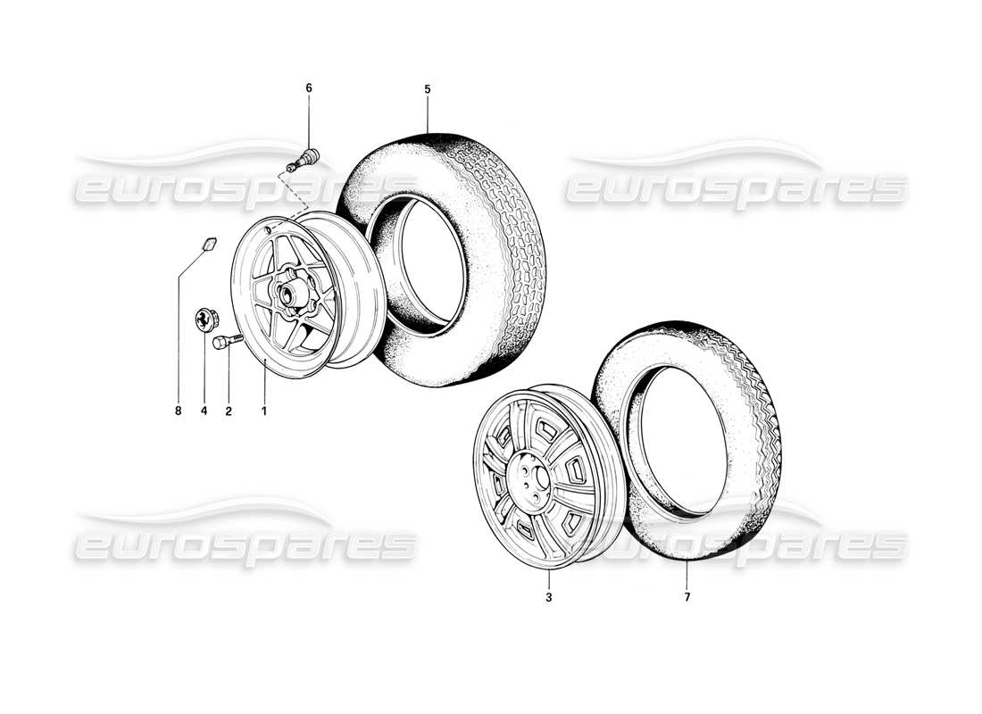 ferrari 308 (1981) gtbi/gtsi diagrama de piezas de ruedas