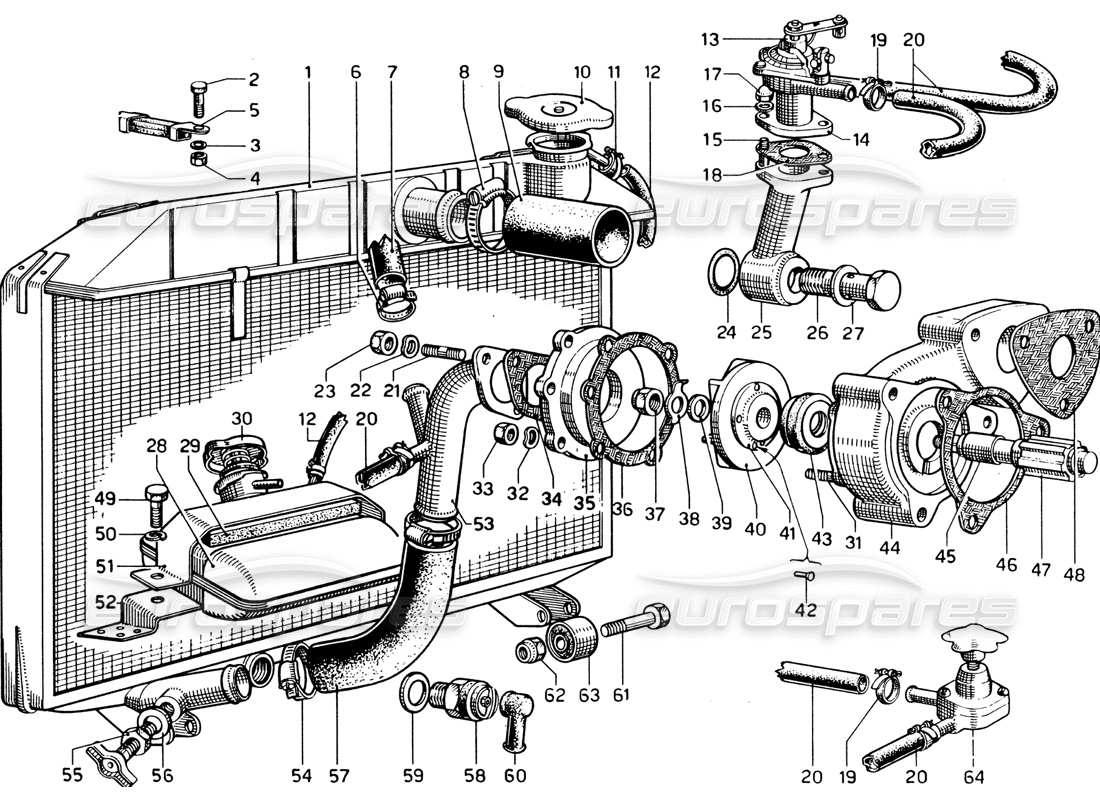 ferrari 330 gtc coupe radiador y bomba de agua diagrama de piezas