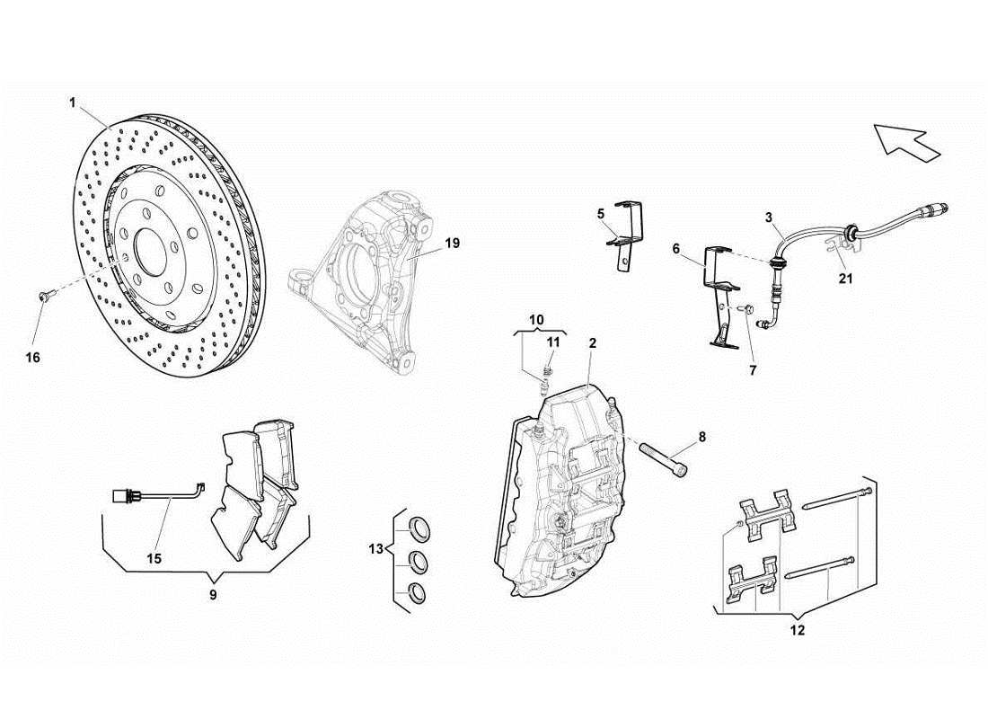 lamborghini gallardo lp570-4s perform discos de freno delantero std diagrama de piezas