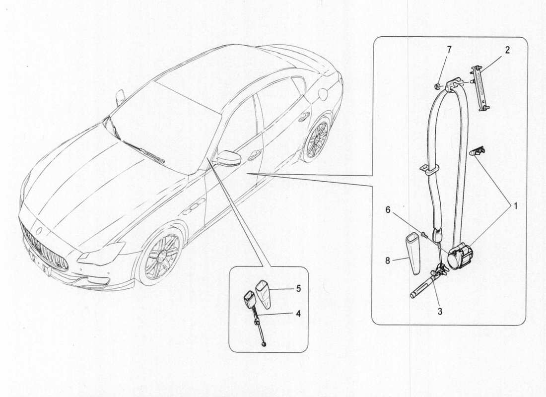 maserati qtp. v6 3.0 bt 410bhp 2015 diagrama de piezas de los cinturones de seguridad delanteros