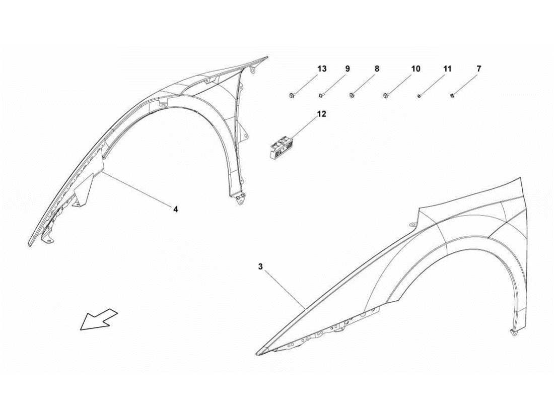 lamborghini gallardo lp560-4s update guardabarros delantero diagrama de piezas