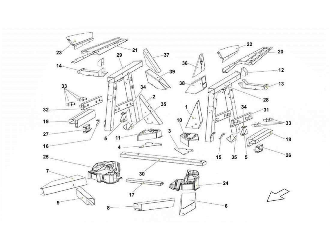 lamborghini gallardo lp560-4s update diagrama de piezas de los elementos del bastidor trasero