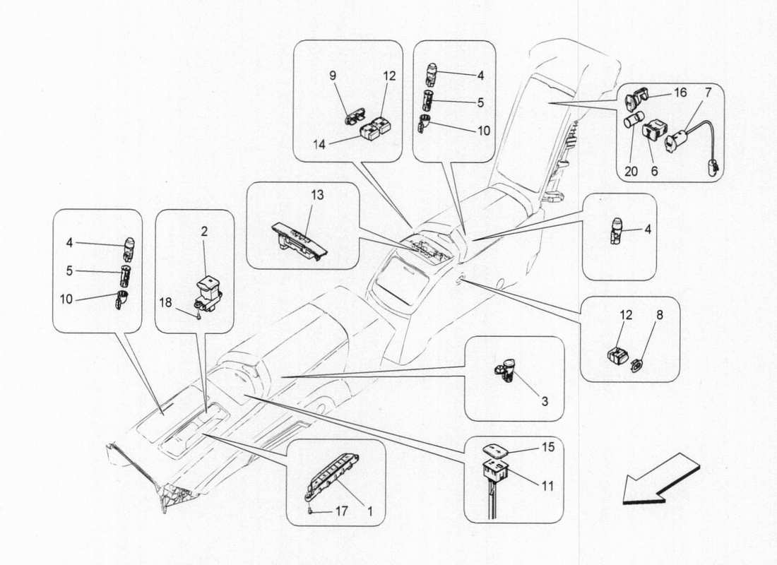 maserati qtp. v6 3.0 bt 410bhp 2015 diagrama de piezas de los dispositivos de la consola central
